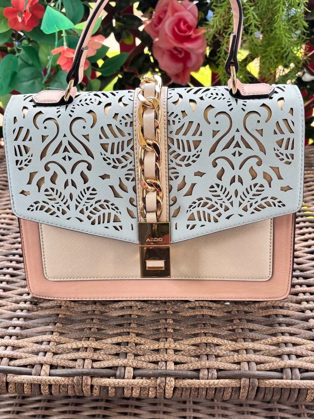 ALDO Pastel Cutout Satchel in Light Blue, Cream & Pink